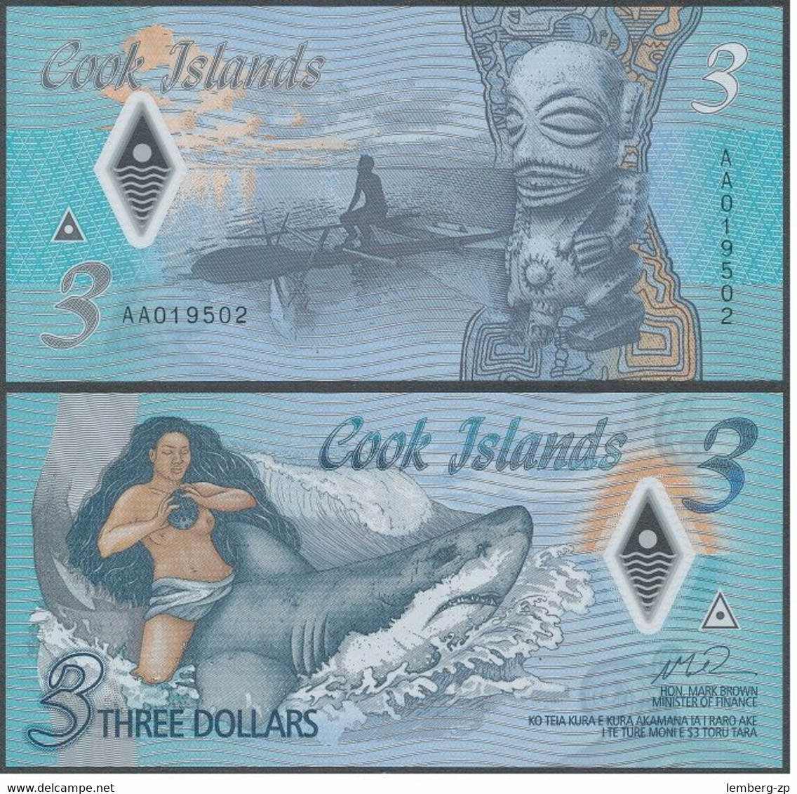 Cook Islands - 5 Pcs X 3 Dollars 2021 UNC Polymer Lemberg-Zp - Cook Islands