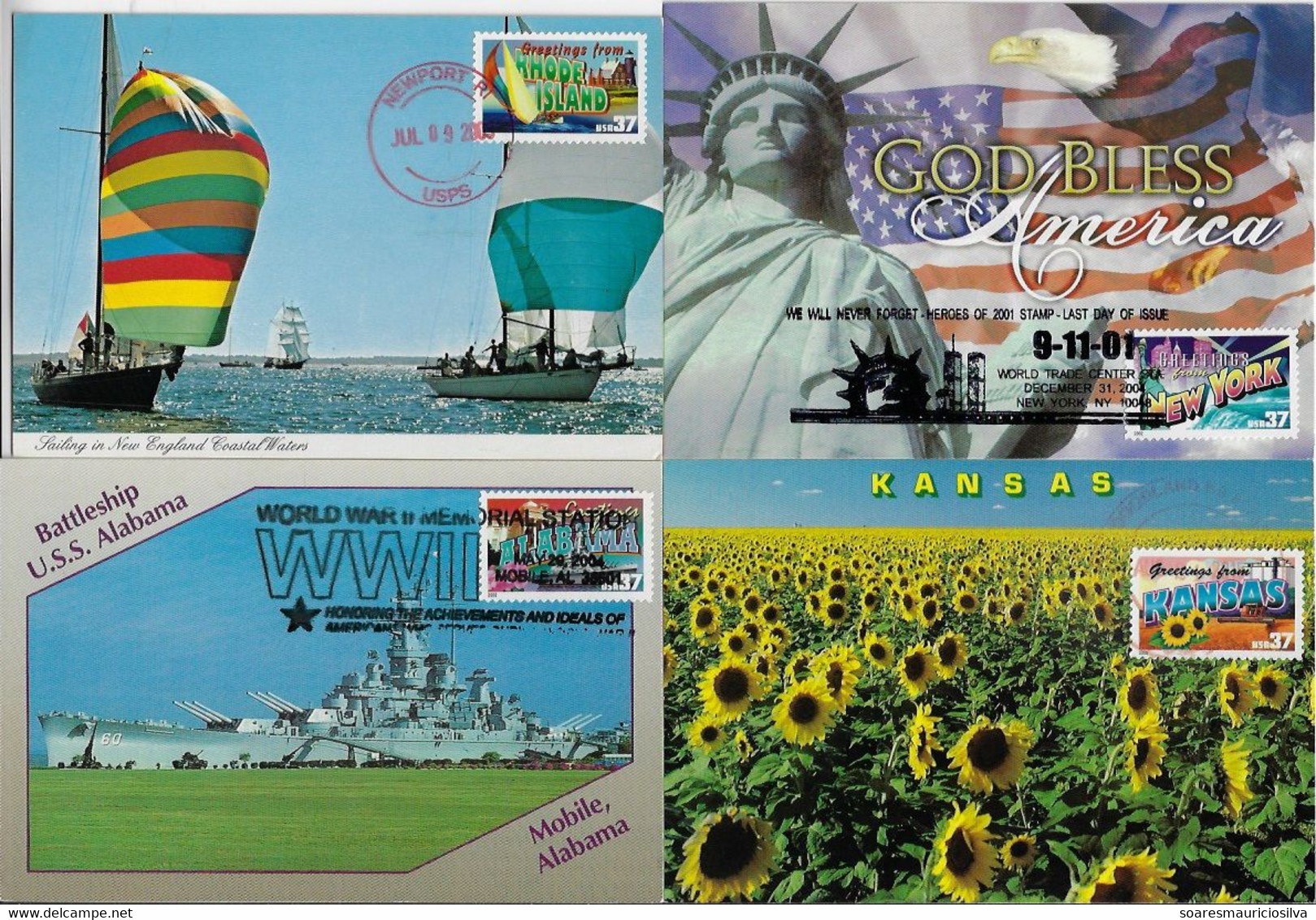 USA 2002/2003 8 Maximum Greetings From Nebraska Colorado Connecticut Rhode Island South Carolina New York Alabama Kansas - Maximum Cards