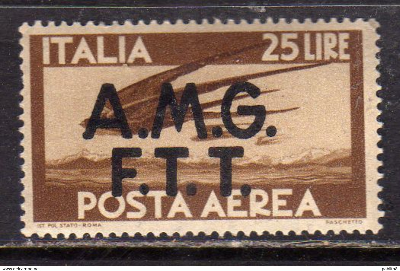 TRIESTE A 1947 AMG - FTT ITALIA ITALY OVERPRINTED DEMOCRATICA  POSTA AEREA AIR MAIL LIRE 25 MNH BEN CENTRATO - Poste Aérienne