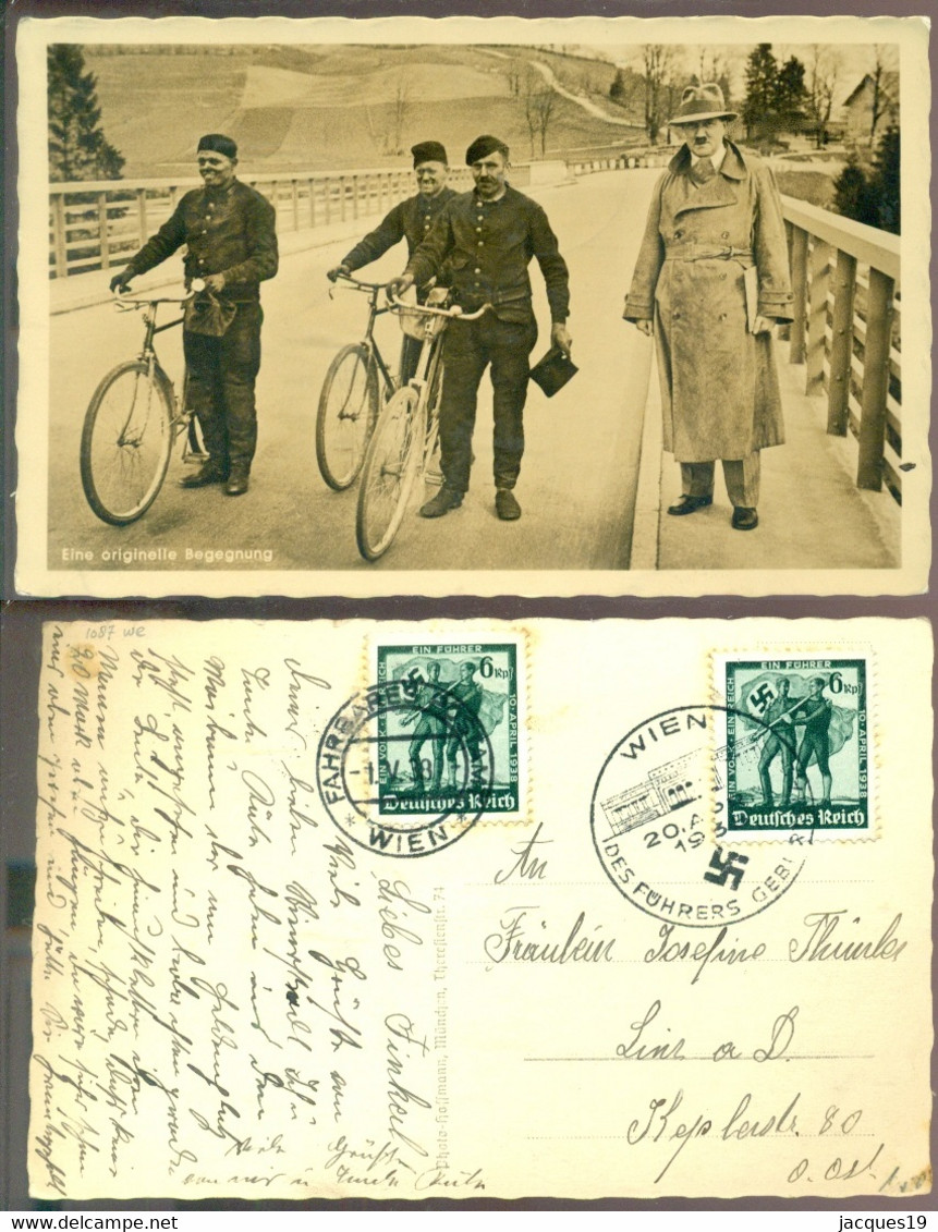 Deutsches Reich 1938 Ansichtskarte Adolf Hitler Eine Originelle Begegnung Stempel Wien - People