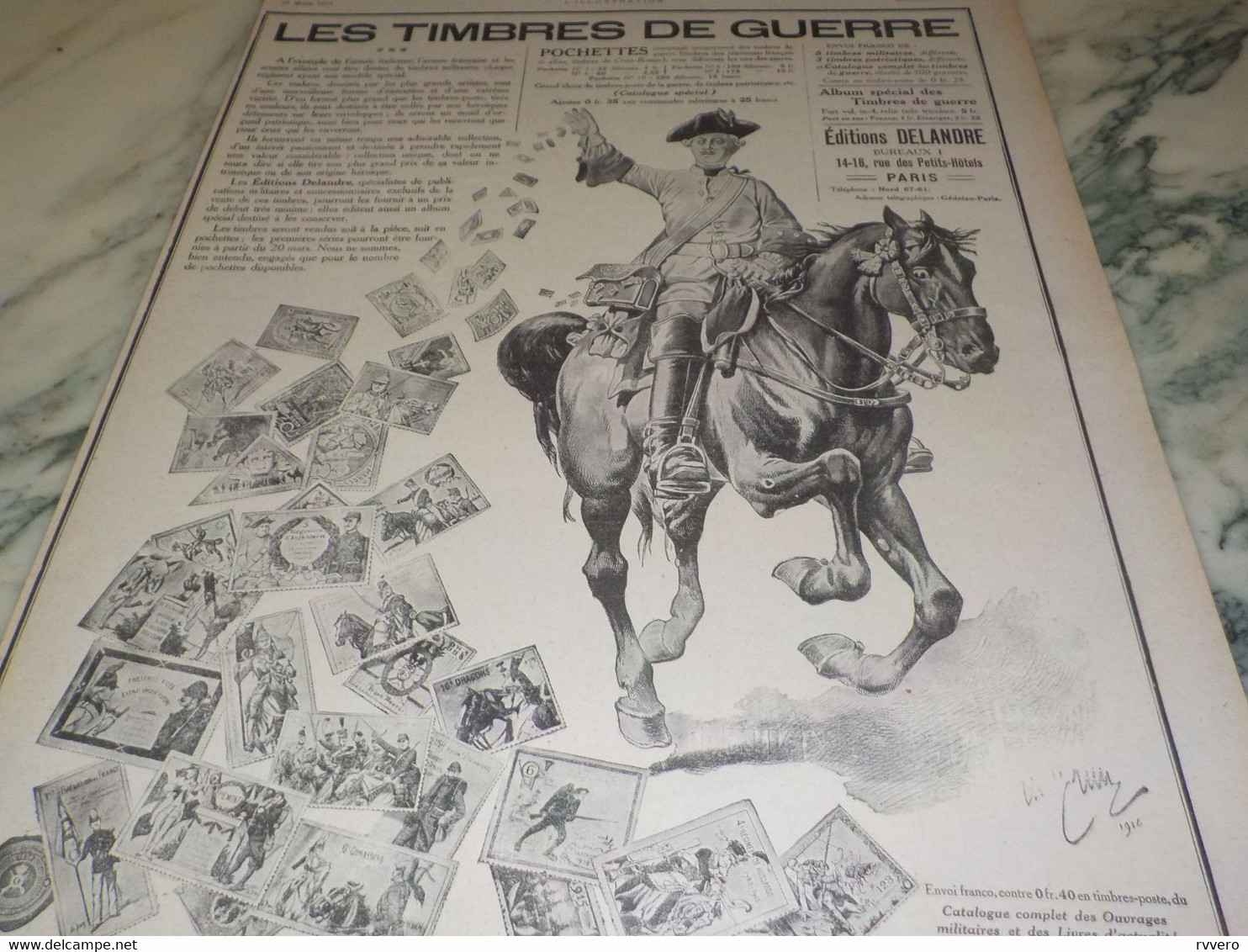 ANCIENNE PUBLICITE LES TIMBRES DE GUERRE  EDITIONS DELANDRE 1916 - Andere & Zonder Classificatie