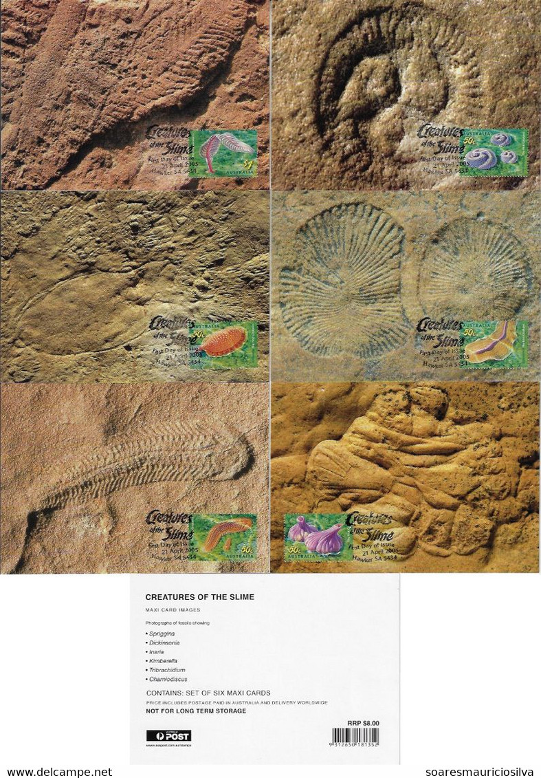 Australia 2005 Complete Series 6 Postal Stationery Maximum Card Prehistoric Animal Fauna Creature Of Slime Invertebrate - Prehistorisch