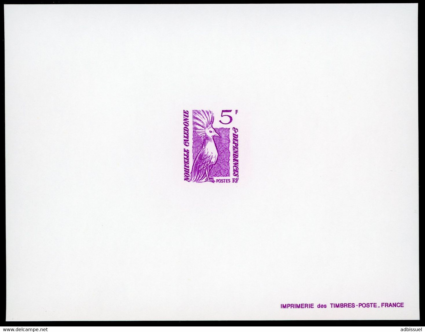 NOUVELLE CALEDONIE  EPREUVE DE LUXE N° 495 "LE CAGOU" 5 Fr Lilas TB - Imperforates, Proofs & Errors