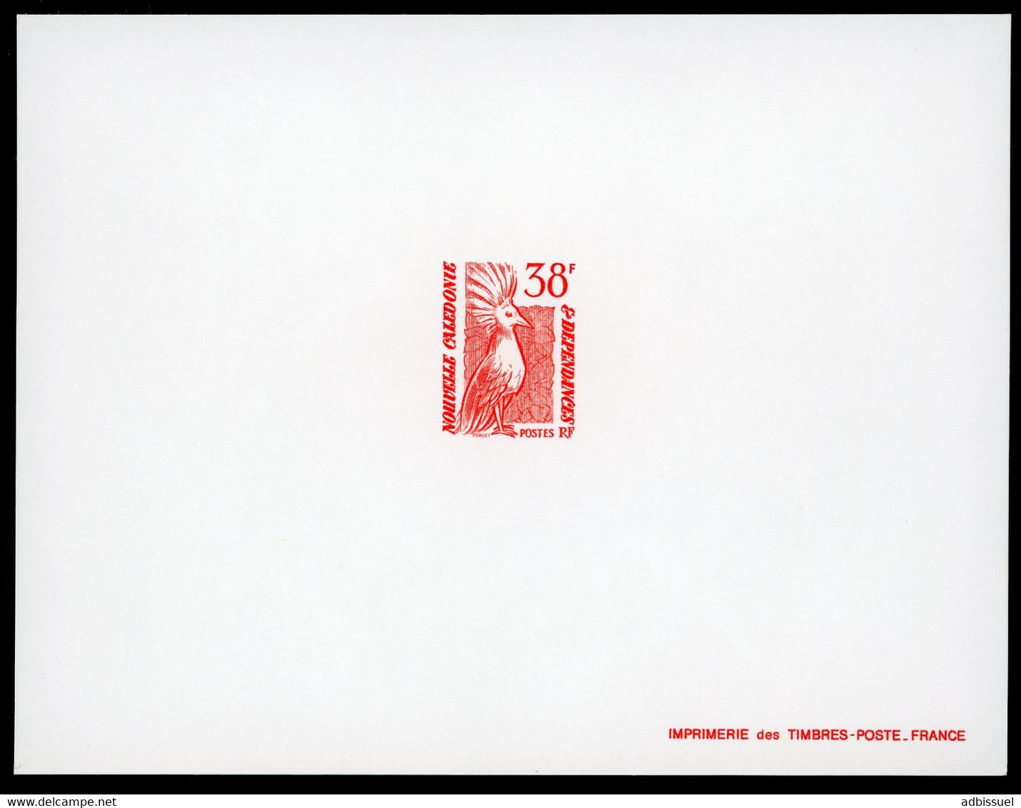 NOUVELLE CALEDONIE  EPREUVE DE LUXE N° 497 "LE CAGOU" 38 Fr Rouge TB - Imperforates, Proofs & Errors