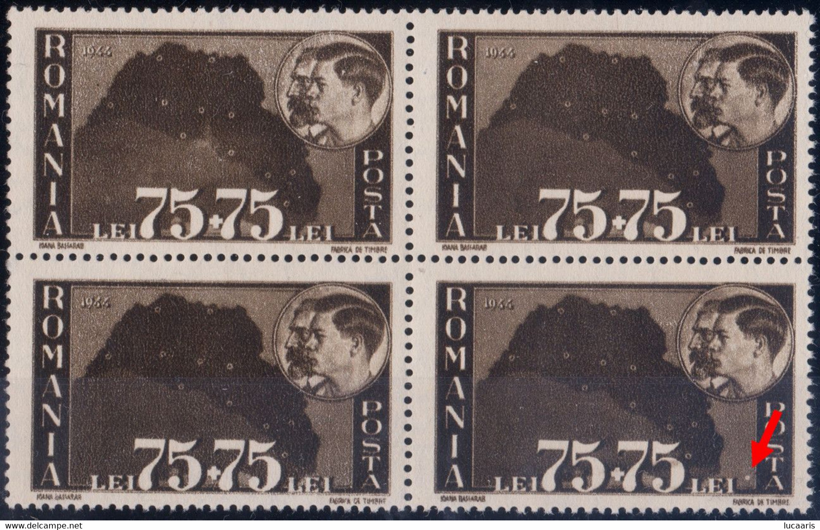 ROMANIA 1944 Figuri Ardelene Variety/Error Block X 4 MNH - Varietà & Curiosità