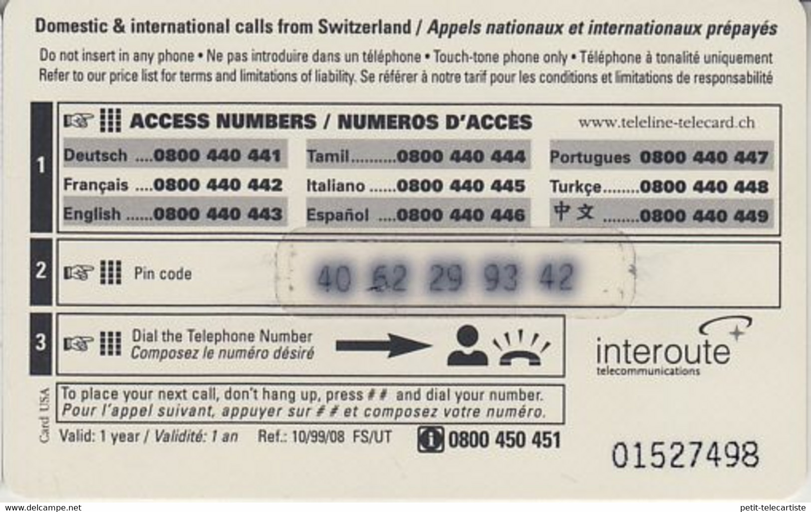 SWITZERLAND - PHONE CARD - PRÉPAYÉE TELELINE  ***  TIGRE *** - Jungle