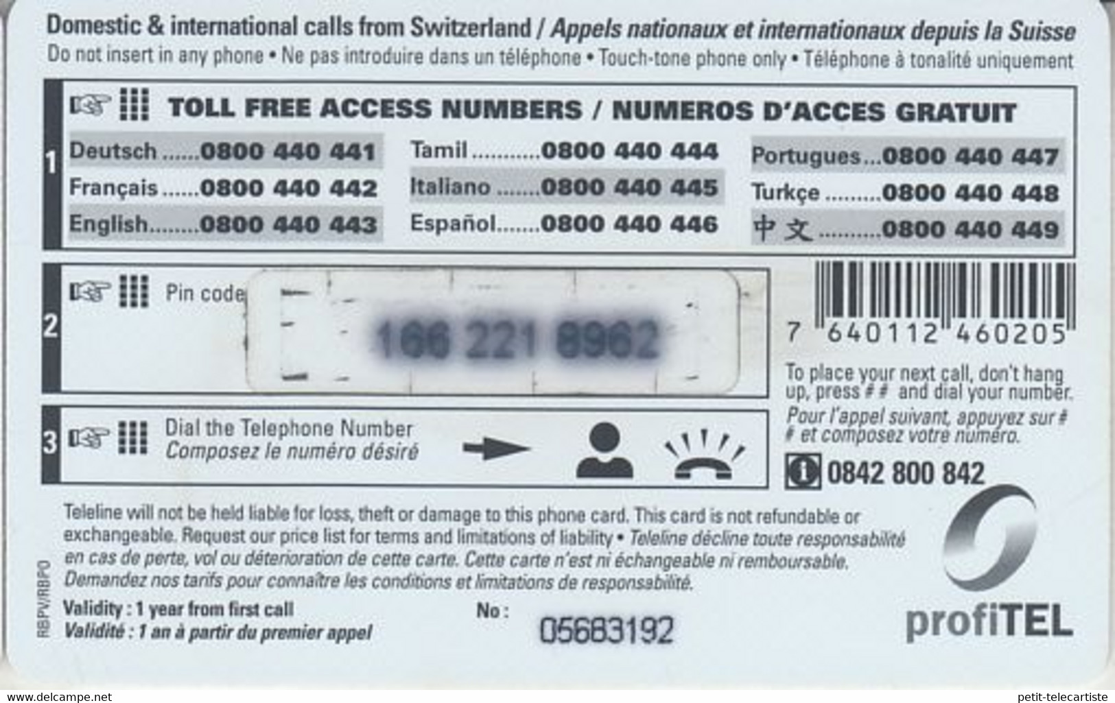 SWITZERLAND - PHONE CARD - PRÉPAYÉE TELELINE  ***  AFRICA 7/10 - LIONNE *** - Jungle