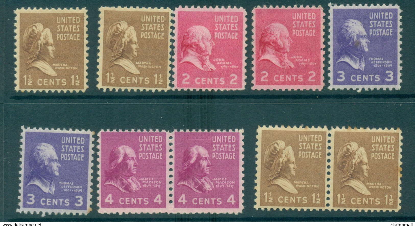 USA 1938 Sc#805-8 Asst Prexies (10) MLH/MUH Lot33642 - Altri & Non Classificati