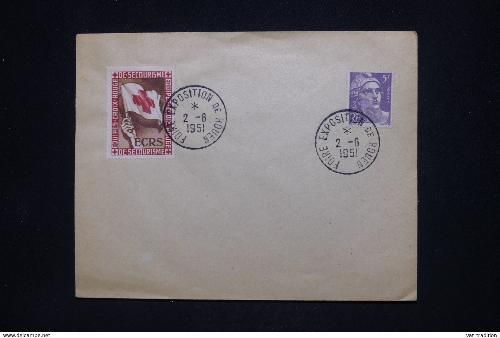 FRANCE - Vignette Croix Rouge Sur Enveloppe, Oblitération De La Foire De Rouen En 1951 - L 101750 - Cruz Roja