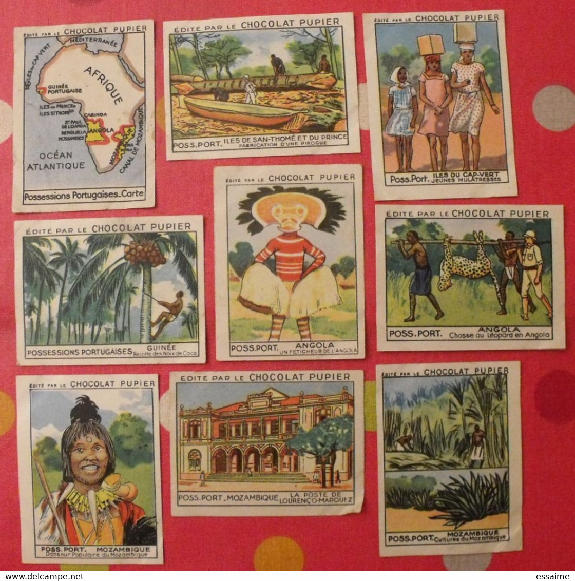 Lot 9 Images Chocolat Pupier. Album Afrique 1950. Colonies Portugaises Angola Mozambique Cabinda Lourenço-marquez Guinée - Autres & Non Classés