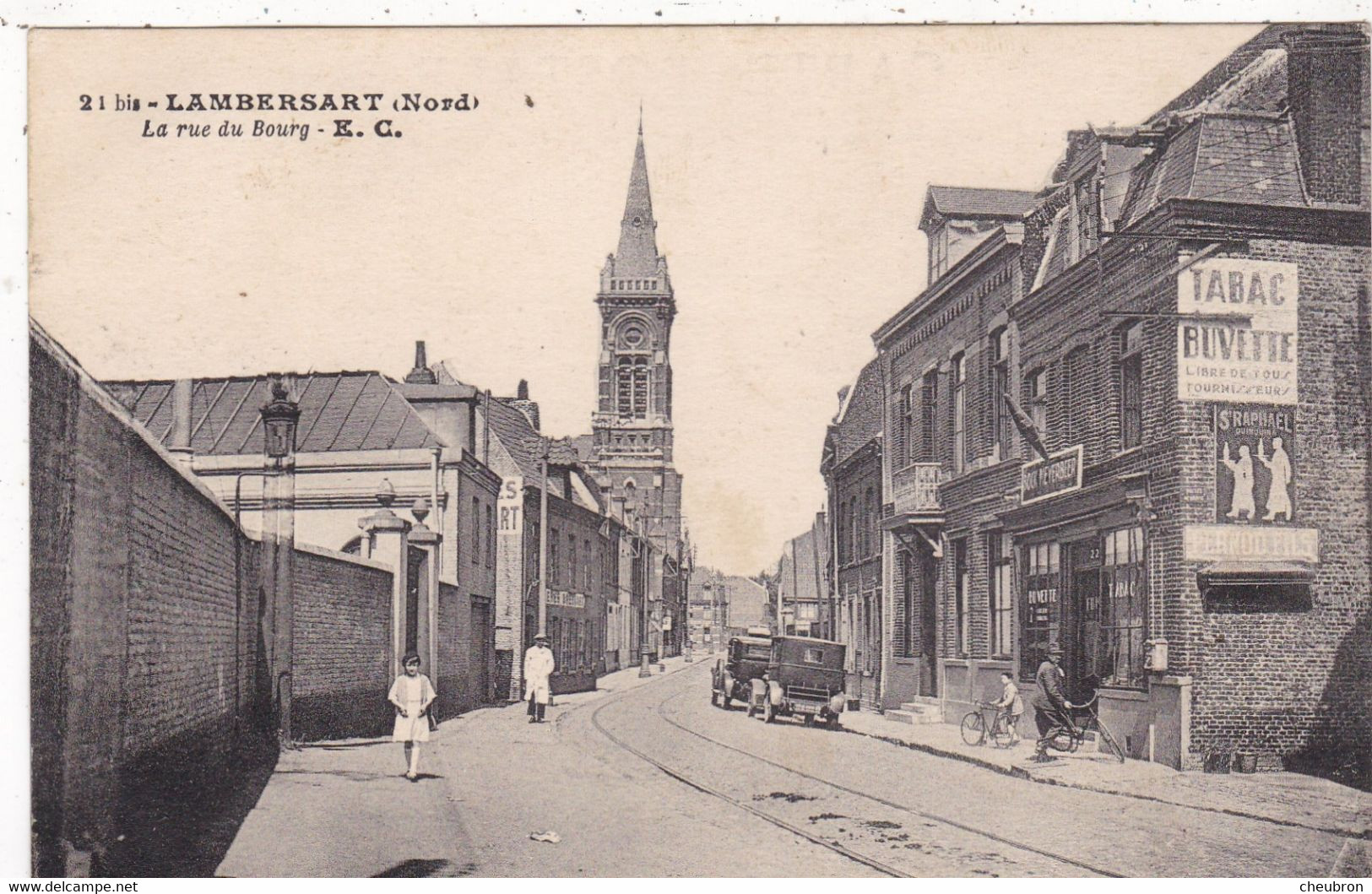 59. LAMBERSART. CPA. LA RUE DU BOURG. ANIMATION. COMMERCES. + TEXTE - Lambersart