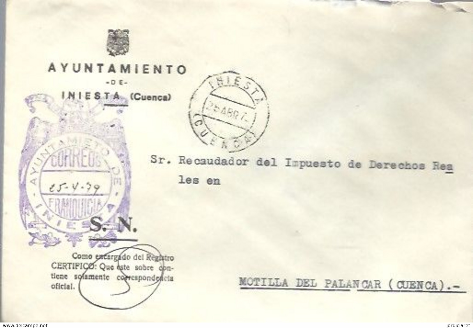 AYUNTAMIENTO DE INIESTA CUENCA 1979 - Franchise Postale