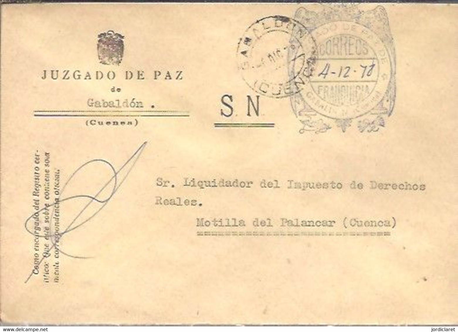 JUZGADO DE PAZ DE GABALDON CUENCA 1979 - Vrijstelling Van Portkosten