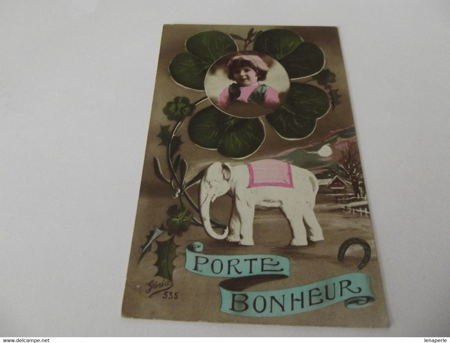 Cpa Porte Bonheur Enfant éléphant Trèfle A 4 Feuilles - Portraits