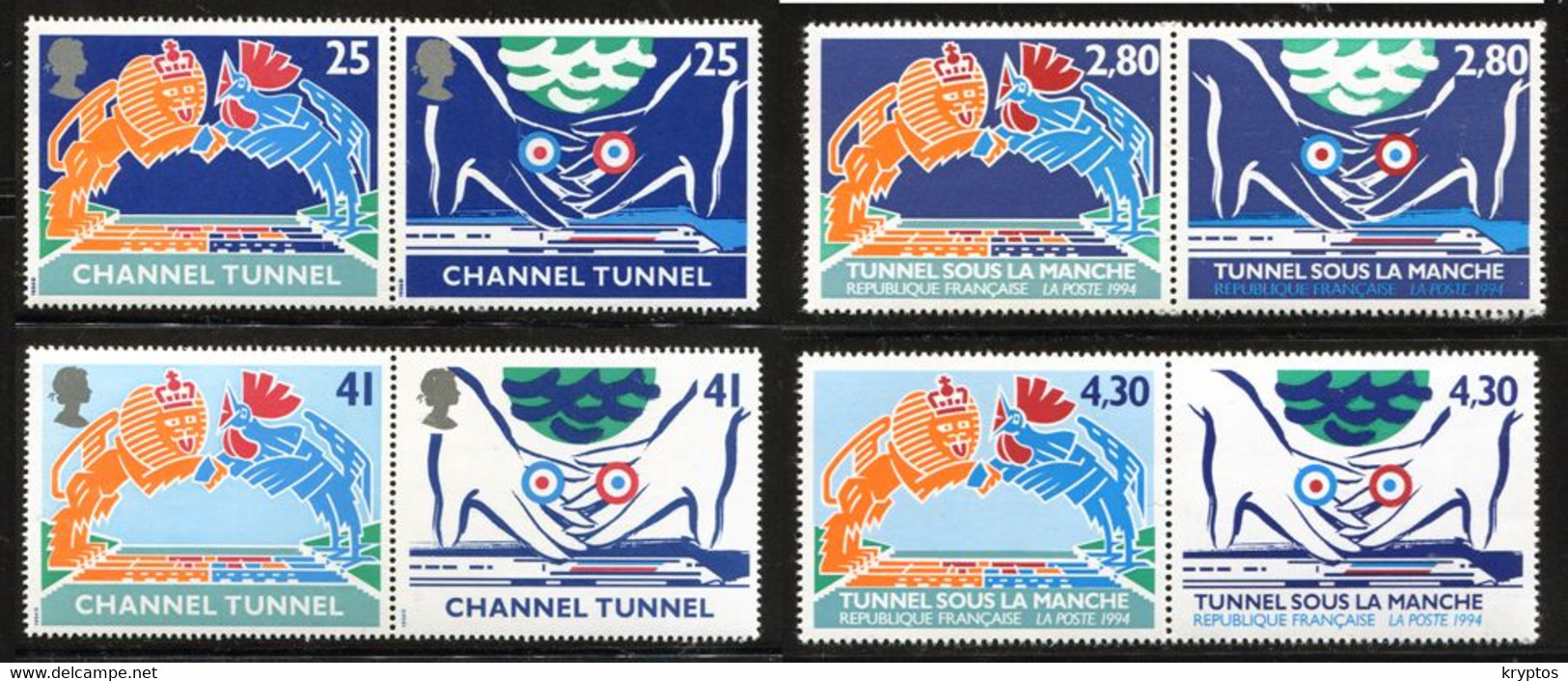 Great Britain & France 1994. "Channel Tunnel / Tunnel Sous La Manche" - 2 Complete Sets. MINT - Cinderellas