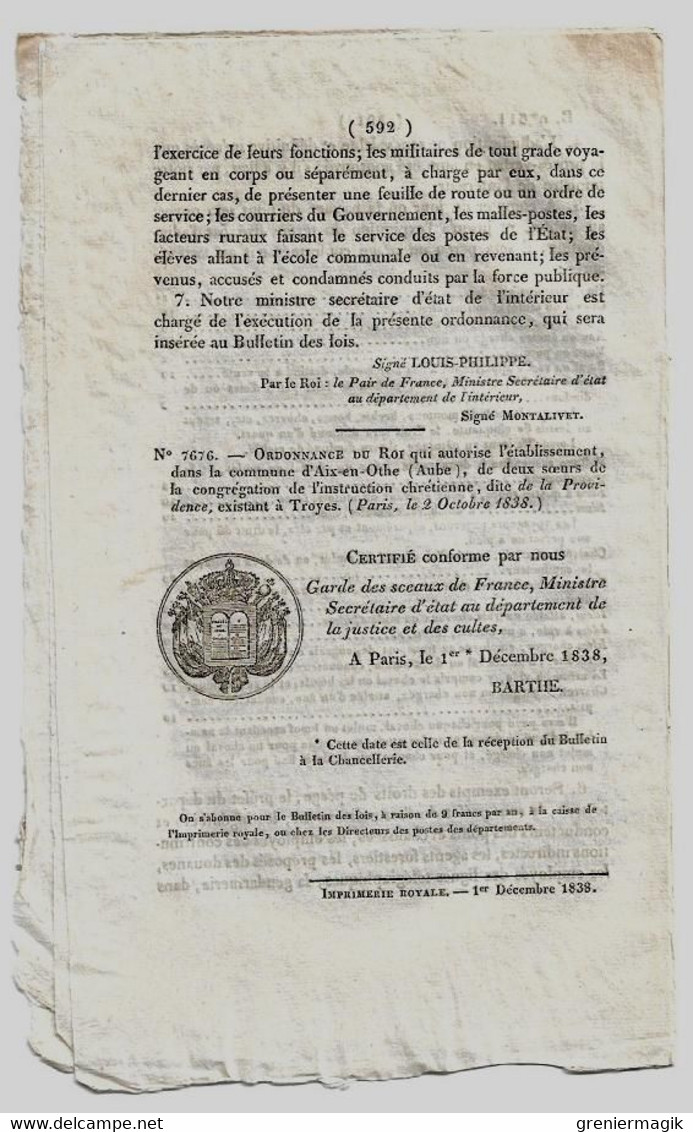Bulletin Des Lois N°611 1838 Tarif Péage Pont De Saint-Viance Vézère Corrèze/Courtiers Interprètes Port De Honfleur - Décrets & Lois