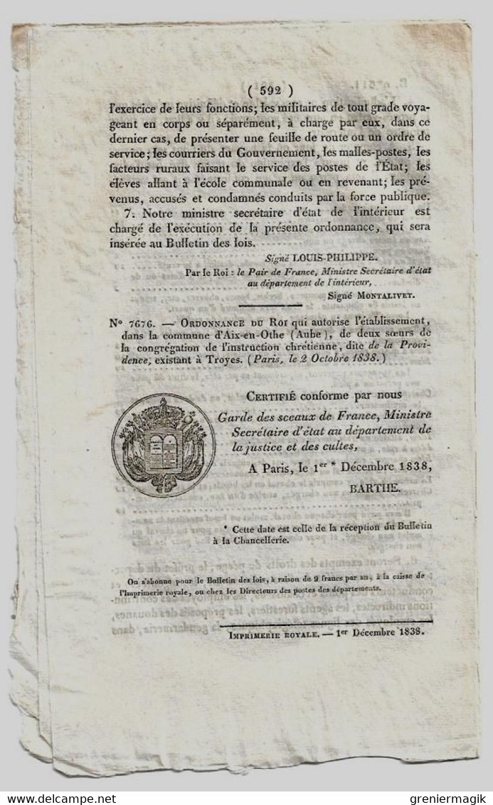 Bulletin Des Lois N°611 1838 Tarif Péage Pont De Saint-Viance Vézère Corrèze/Courtiers Interprètes Port De Honfleur - Decreti & Leggi