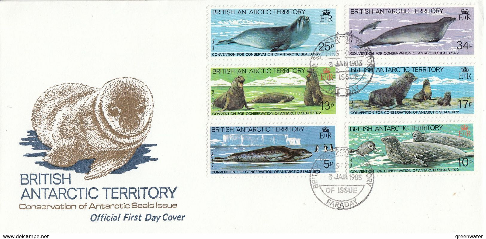 British Antarctic Territory (BAT) 1983 Seals 6v FDC (F8797) - FDC