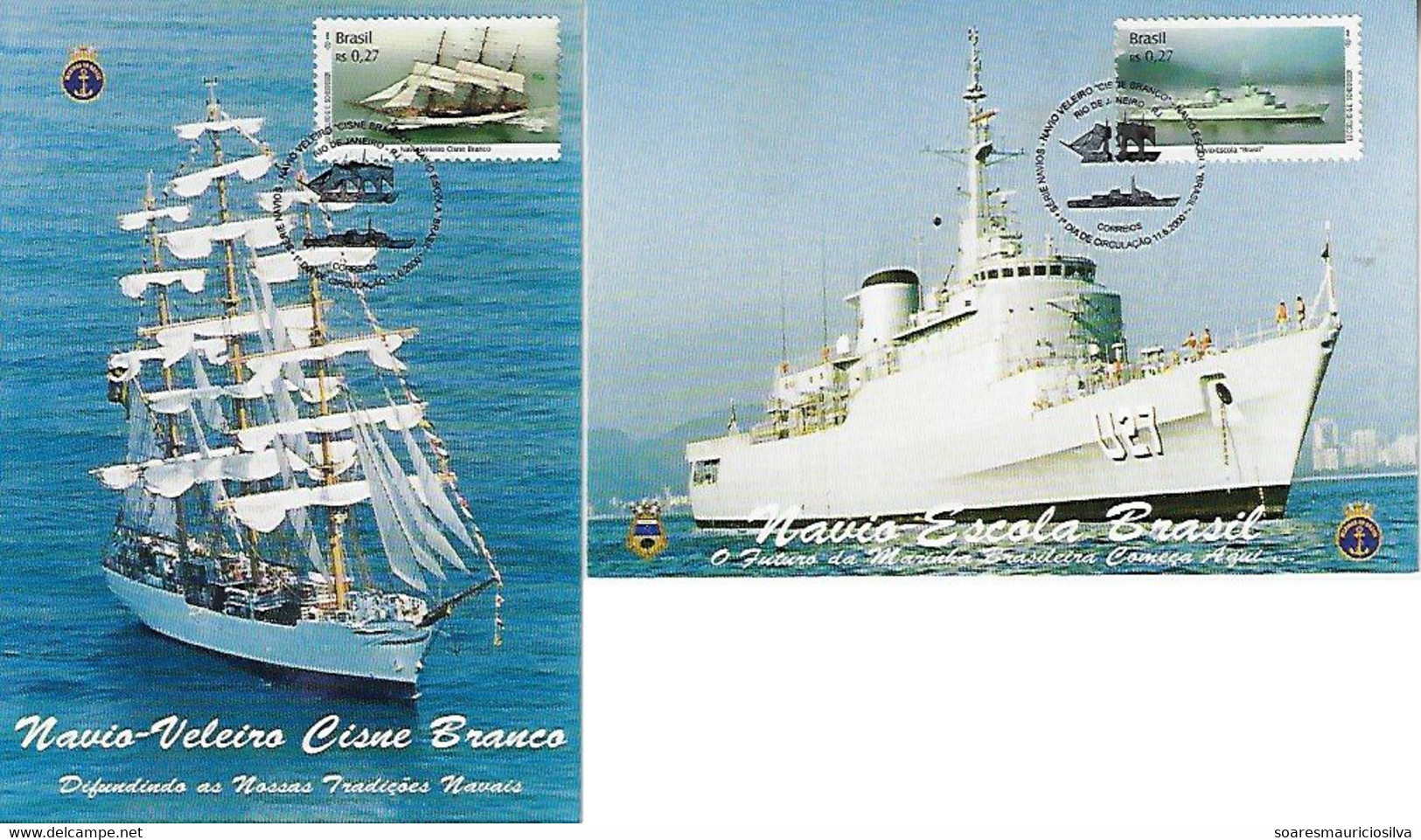 Brazil 2000 Complete Set With 2 Official Maximum Card Stamp RHM-C-2289/2290 Sailing Ship School Navy - Ships