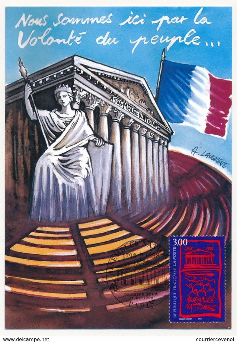 FRANCE - Carte Maximum 3,00 Assemblée Nationale - Premier Jour Paris 1998 - 1990-1999
