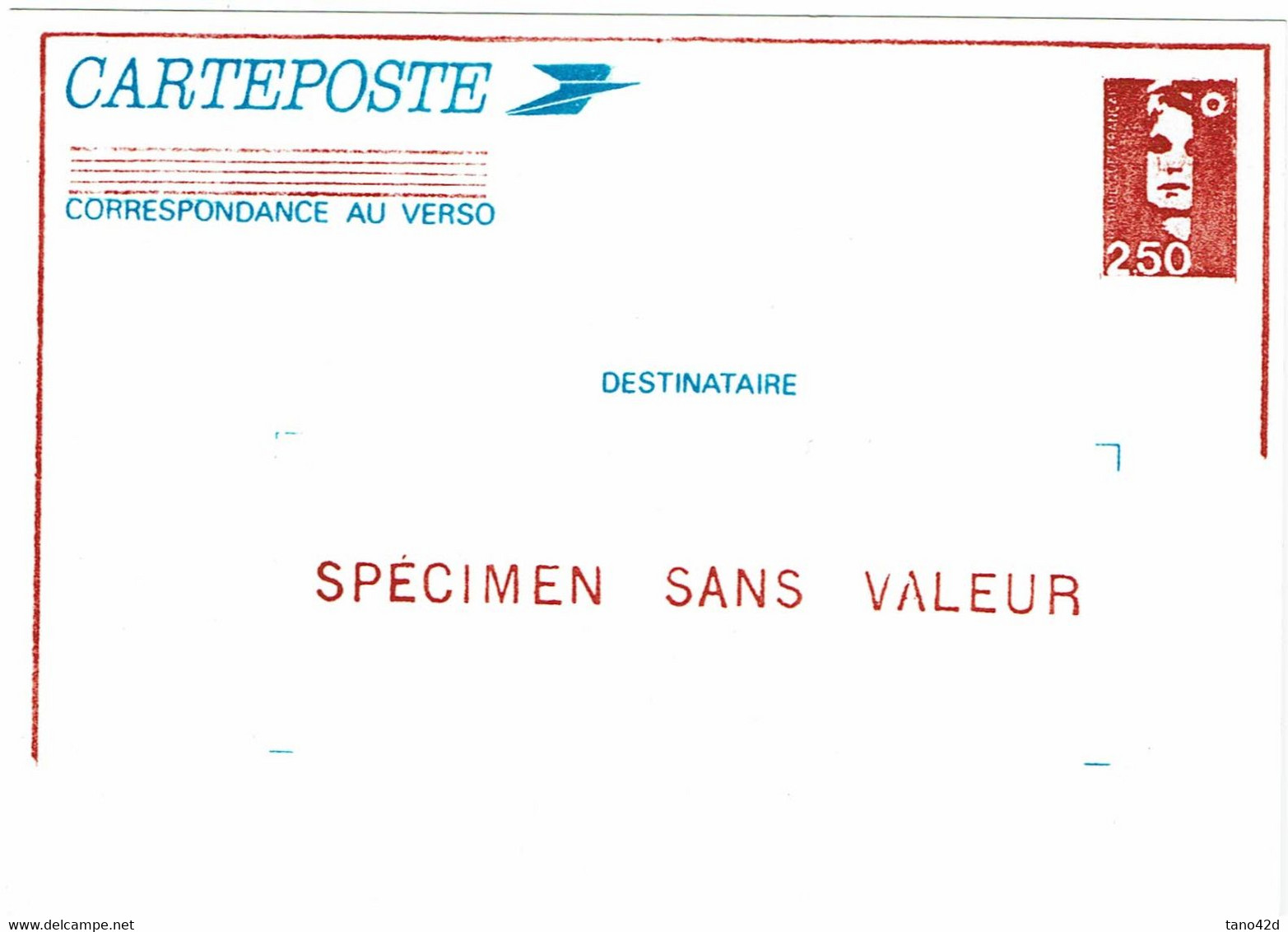 BR42 - ENTIER POSTAL BRIAT 2f50 SURCHARGE "SPECIMEN SANS VALEUR" - Pseudo-interi Di Produzione Ufficiale