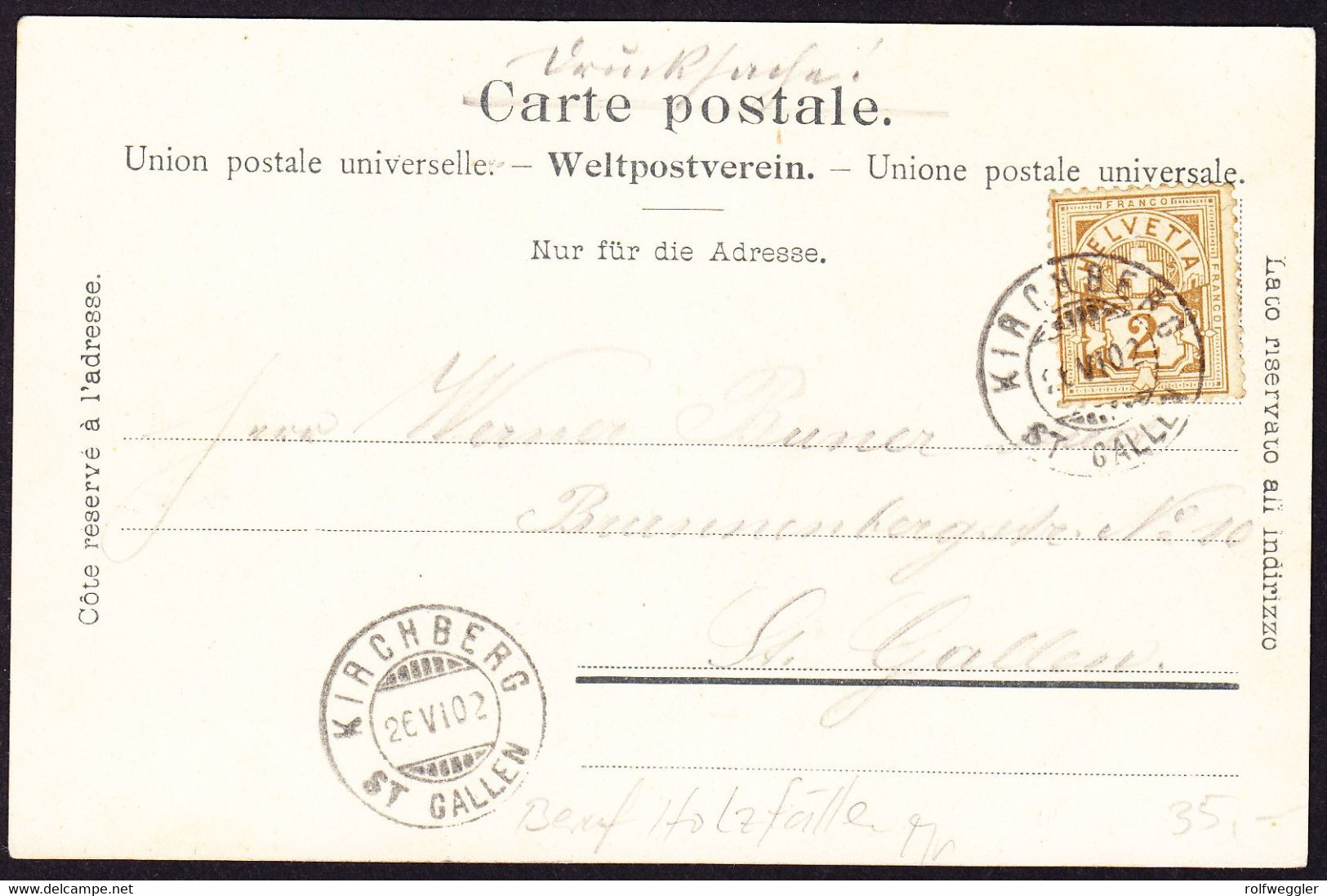 1902 Gelaufene AK, Stempel Kirchberg. Waldgruss Aus Dem Toggenburg. Holzarbeiter - Kirchberg