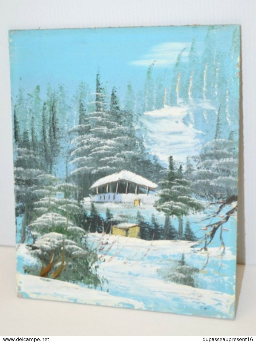 ANCIENNE PEINTURE Sur ISOREL CHALET En MONTAGNE Sous La NEIGE Non Signée Déco COLLECTION VITRINE TABLEAU - Olii