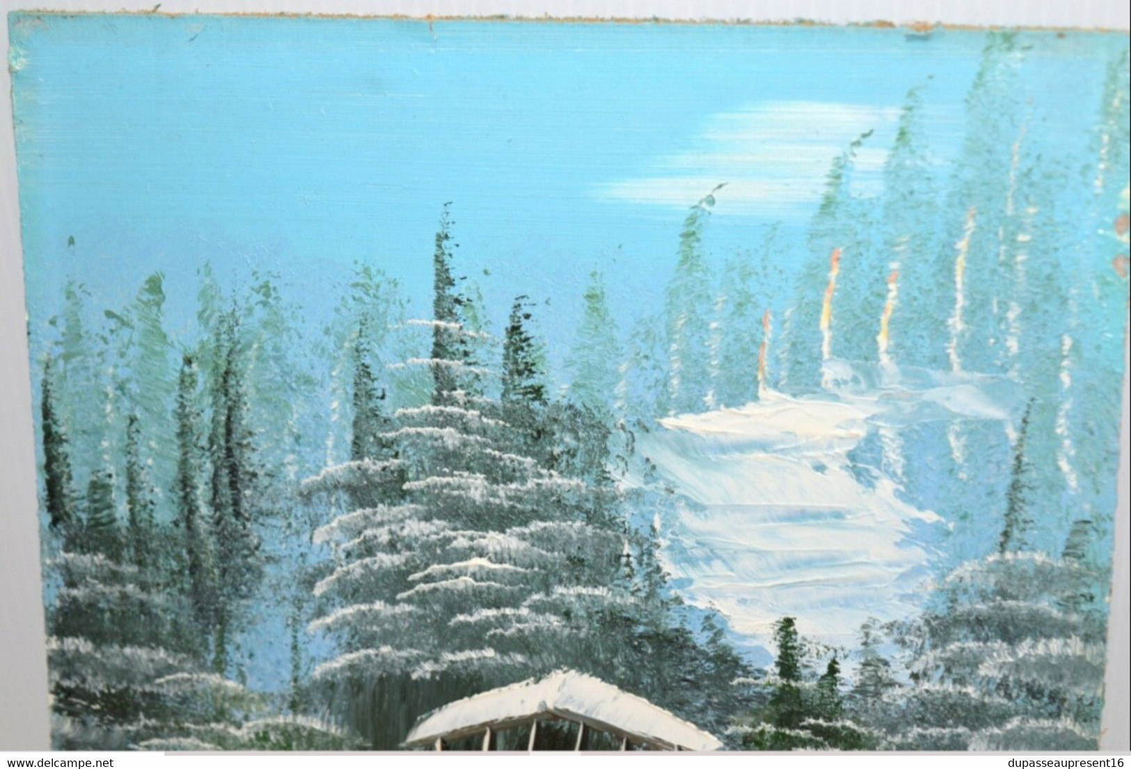 ANCIENNE PEINTURE Sur ISOREL CHALET En MONTAGNE Sous La NEIGE Non Signée Déco COLLECTION VITRINE TABLEAU - Olii