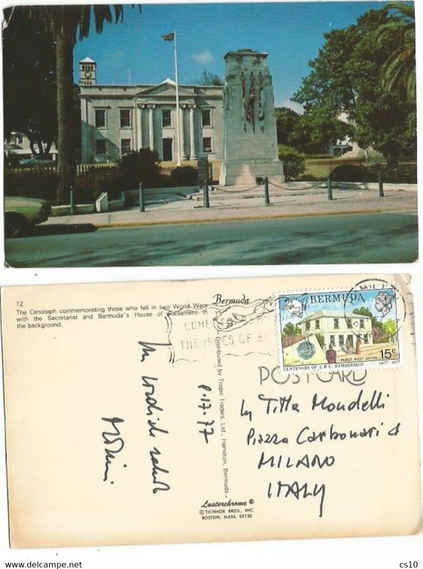 Bermuda Cenotaph WW2 Memorial - Pcard 17aug1977 With 1 Stamp - Bermuda