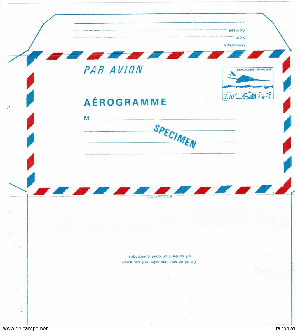 BR42 - FACSIMILE D'AEROGRAMME 3f10 SURCHARGE SPECIMEN - Specimen