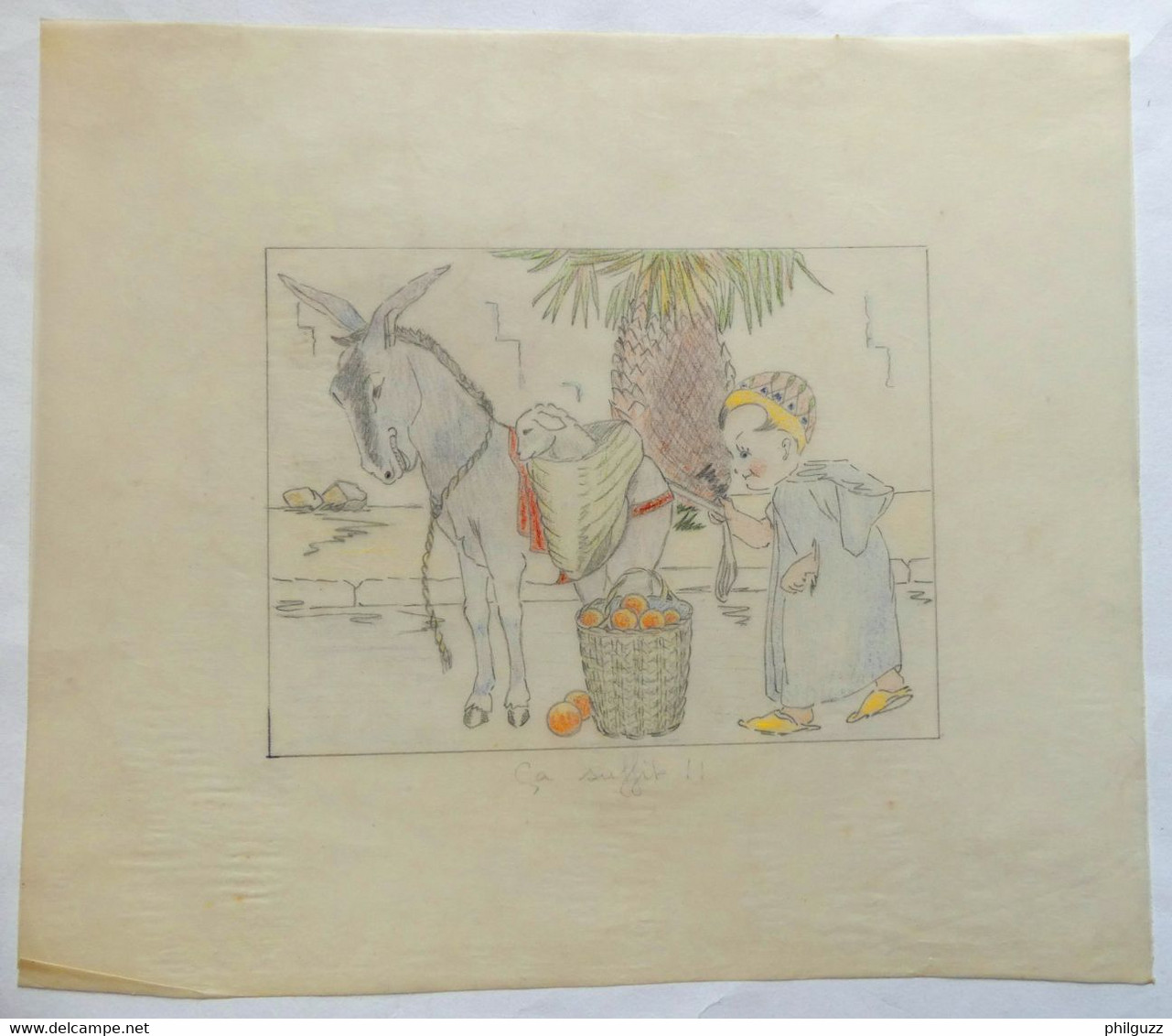 DESSIN ORIGINAL G REUZE ALBUM A COLORIE LINE ET PAT Calque Mine De Plomb Crayons De Couleurs CALQUE TRANSPORT DES MOUTON - Platten Und Echtzeichnungen