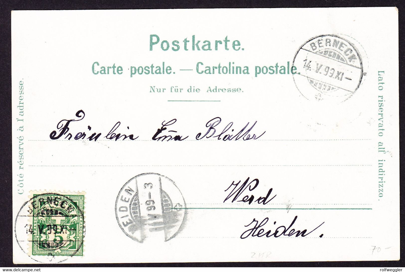 1899 Gelaufene Litho Karte: Gruss Aus Berneck. 4 Bildrig. Rechter Rand Leicht Oxydiert - Berneck