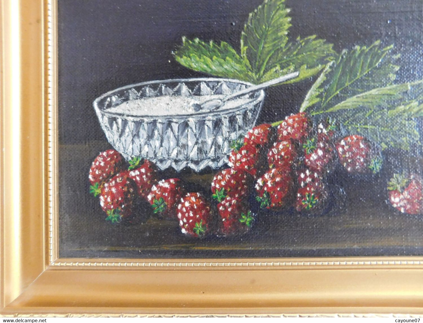 Anne Marie CATY( 1938- ) Nature Morte "Framboises Gourmandes" Petite Huile Sur Toile Datée 96 Beau Cadre Doré - Olii