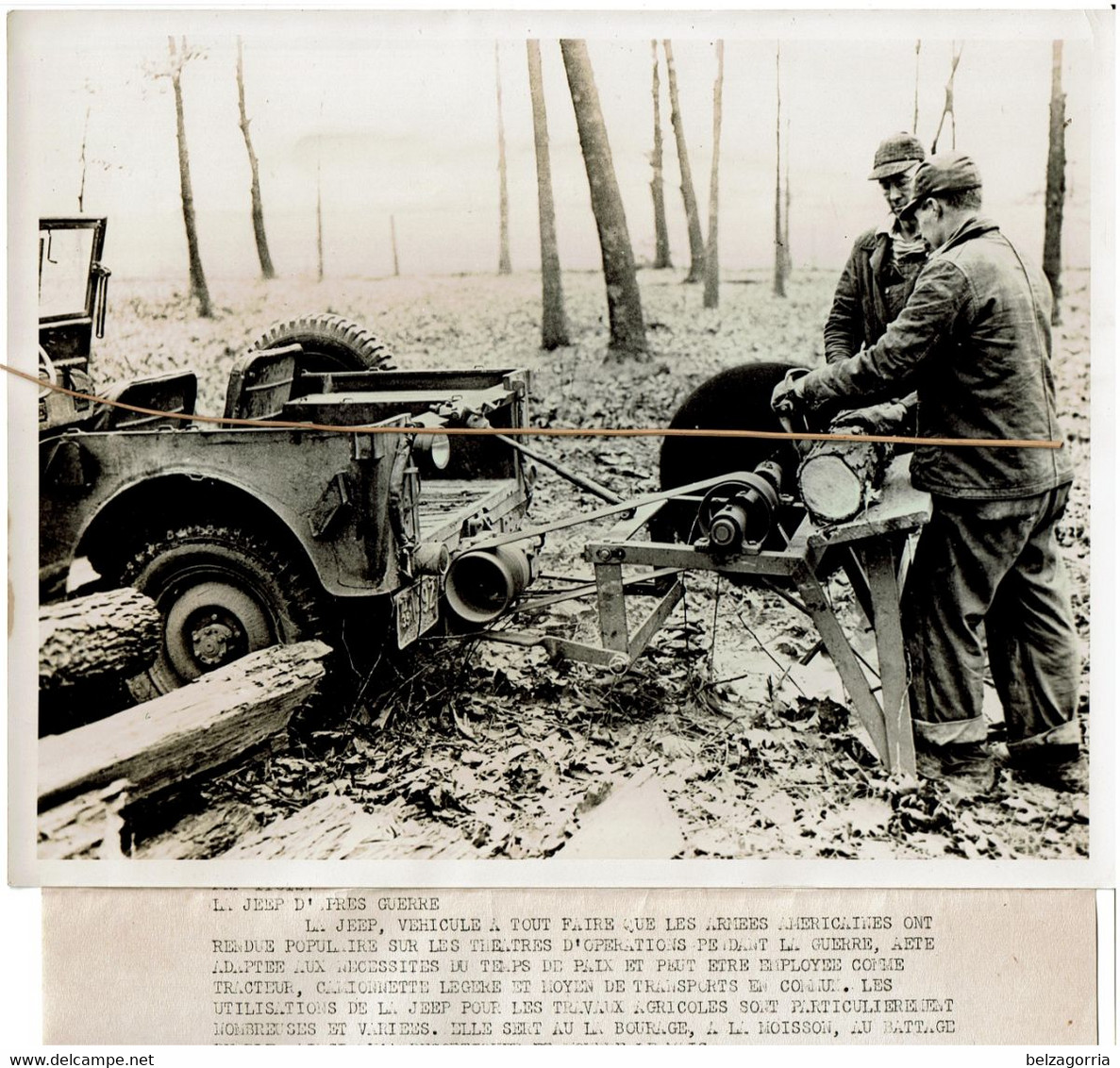 PHOTOGRAPHIE SERVICES DE PRESSE AMERICAINS  - JEEP UTILISATION POUR LES TRAVAUX AGRICOLES   RARE - VOIR SCANS - Automobiles