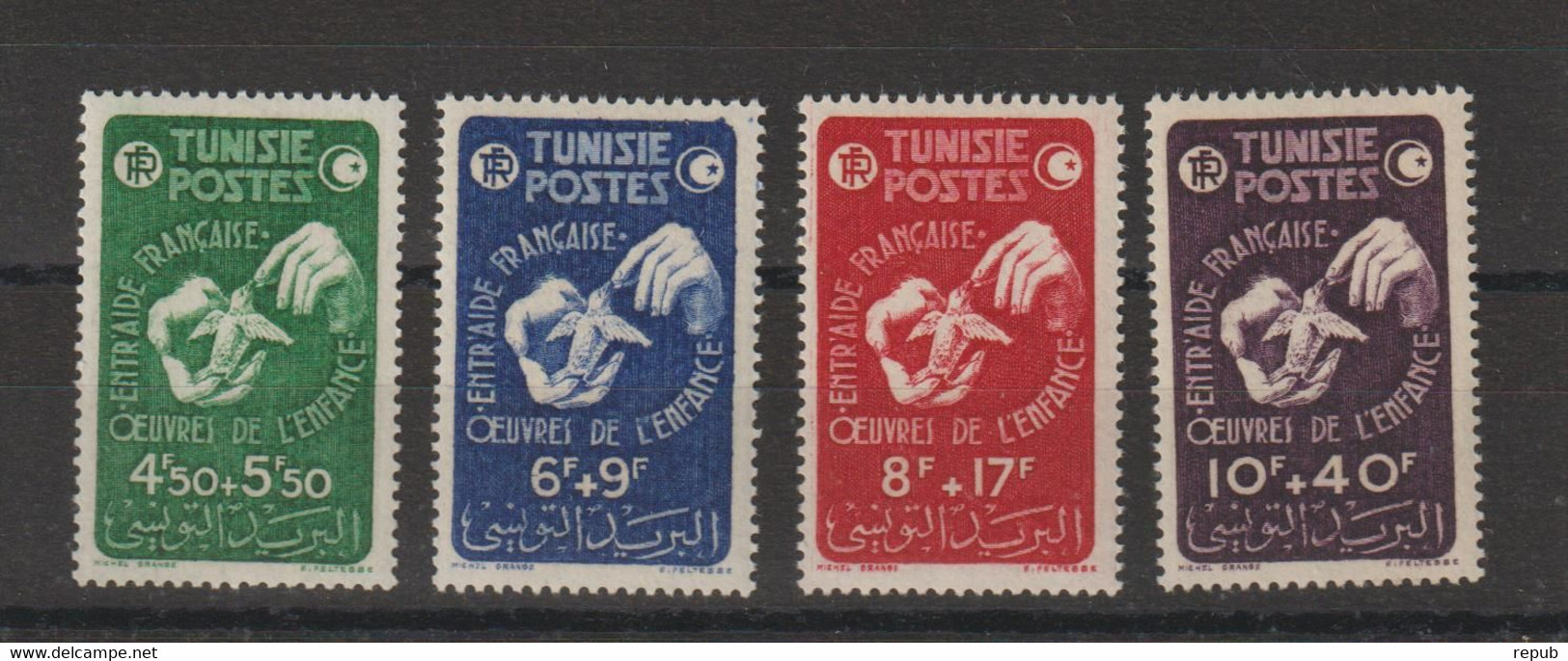 Tunisie 1947 Oeuvres De L'enfance 320-323 4 Val ** MNH - Nuovi