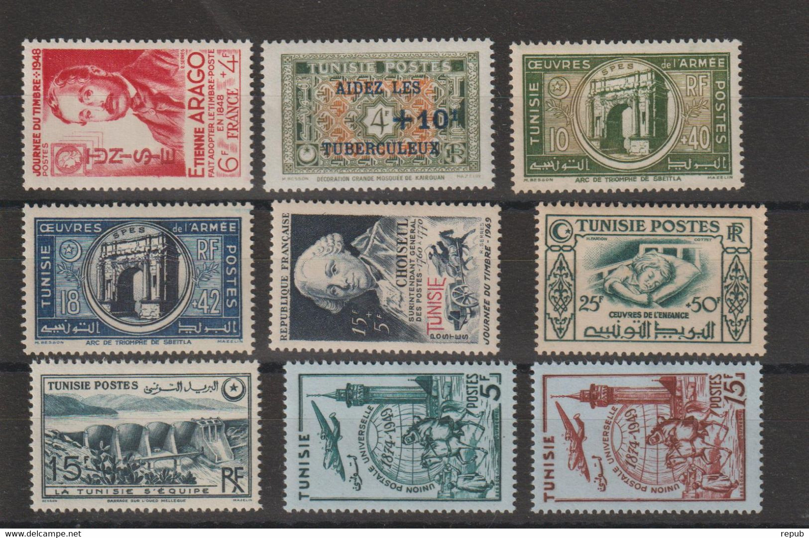 Tunisie 1948-49 Divers 324-332 9 Val ** MNH - Nuovi