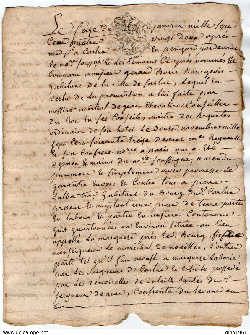 VP18.185 - Cachet De Généralité BORDEAUX - Acte De 1782 Relatif Au Chevalier Martial De GIAC Mort Sur L'échafaut En 1794 - Algemene Zegels