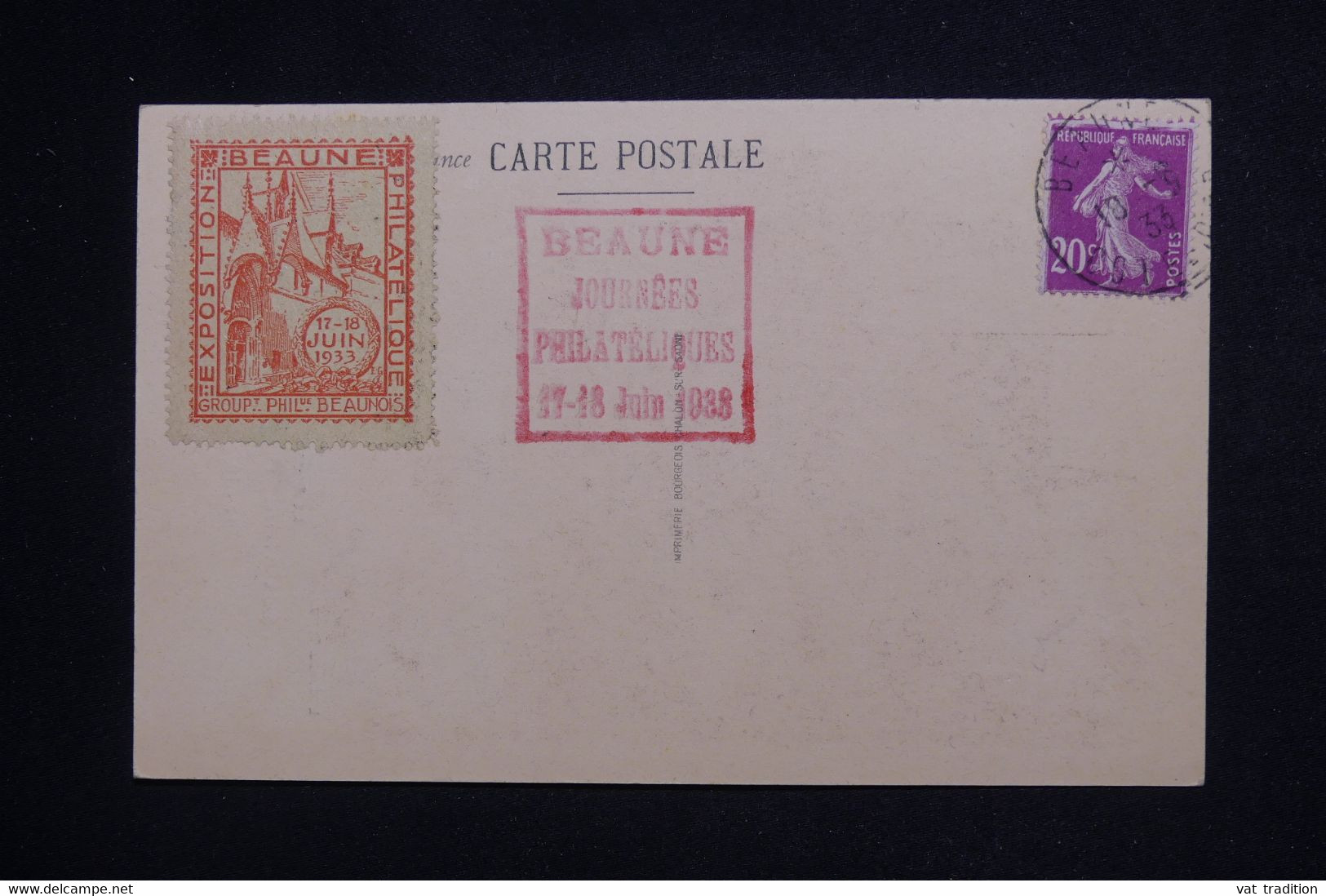 FRANCE - Vignette De L'Exposition Philatélique De Beaune Sur Carte Postale En 1933 - L 101821 - Brieven En Documenten