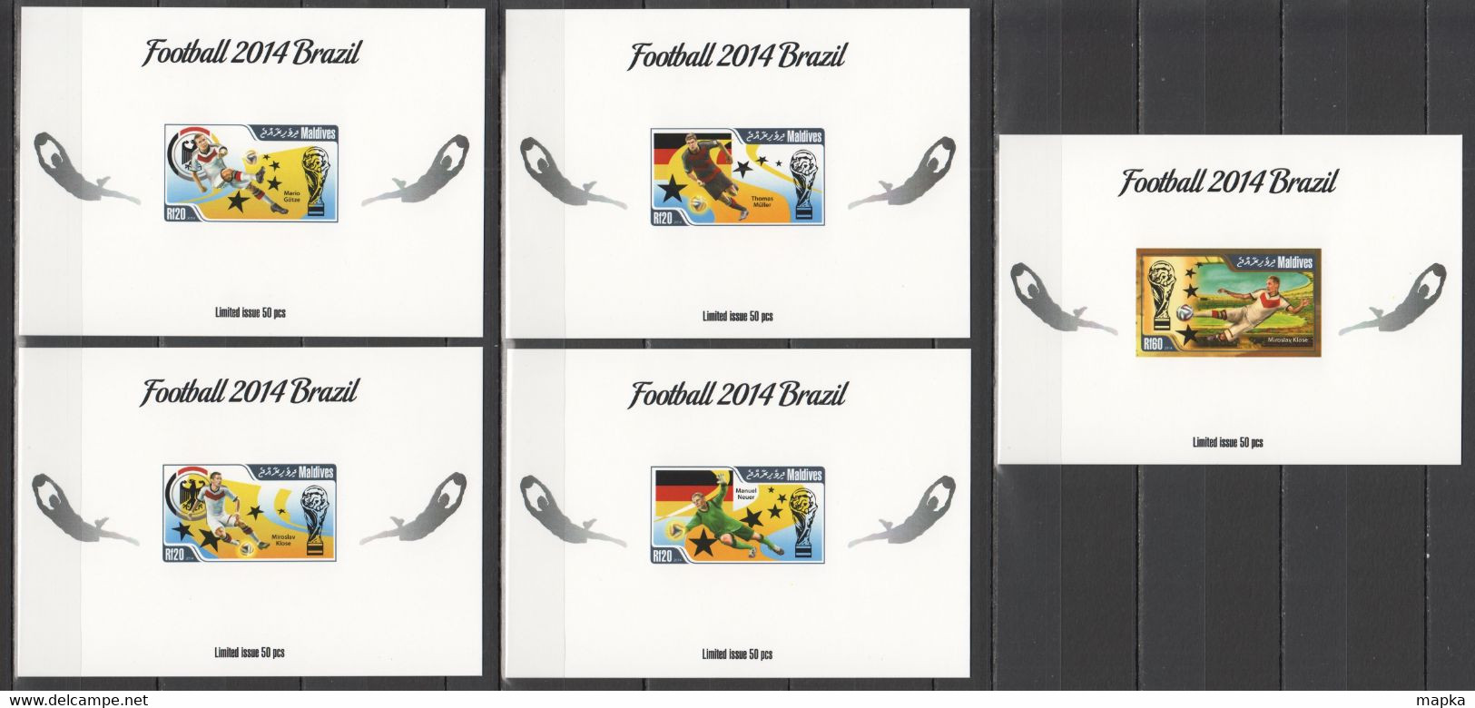 LX549 IMPERF 2014 MALDIVES SPORTS FOOTBALL WORLD CUP BRAZIL UV CARDBOARD 5BL MNH - 2014 – Brazil