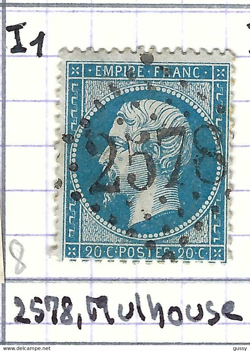 FRANCE Classique: Le Y&T 22, Obl. GC 2578 (MULHOUSE, Ind.1), HAUT  RHIN - 1862 Napoléon III.