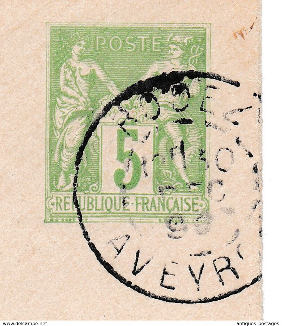 Enveloppe 1899 Entier Postal Type Sage 5 Centimes Rodez Aveyron - Standaardomslagen En TSC (Voor 1995)