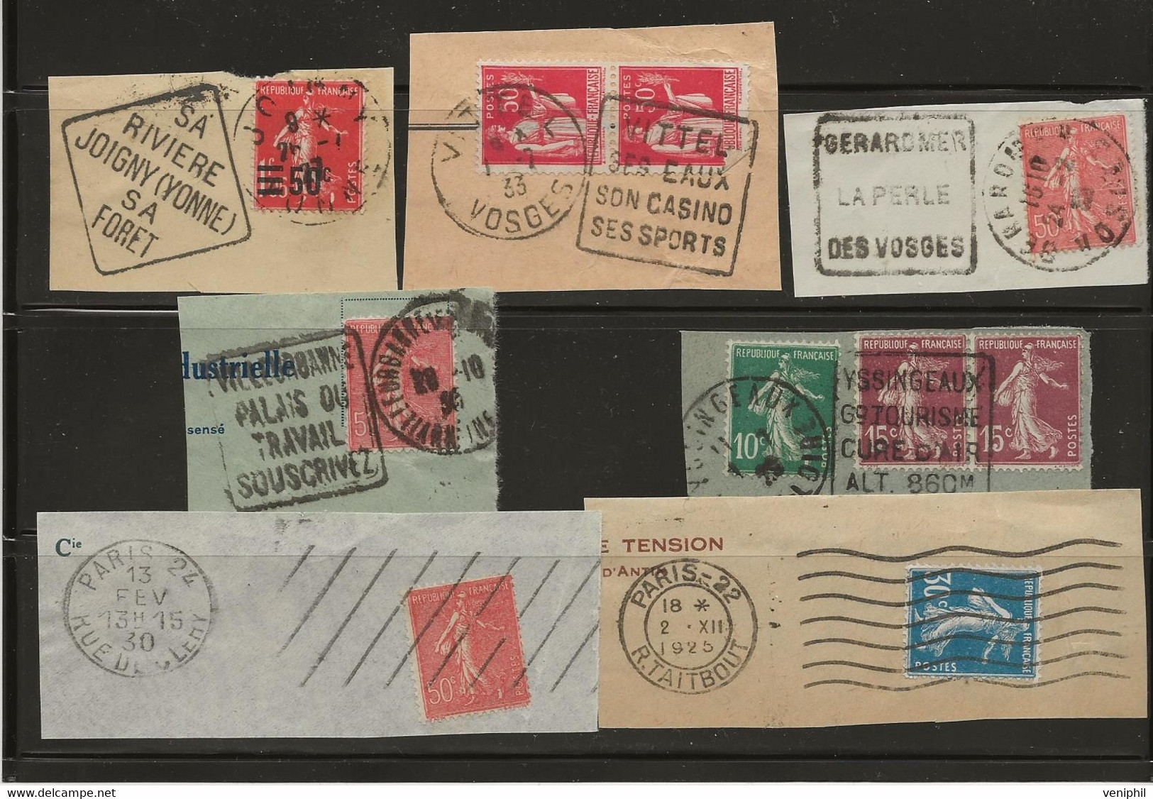 OBLITERATIONS DAGUIN PEU COURANTES  SUR 7 FRAGMENTS .1925 A 1933 - Mechanical Postmarks (Other)