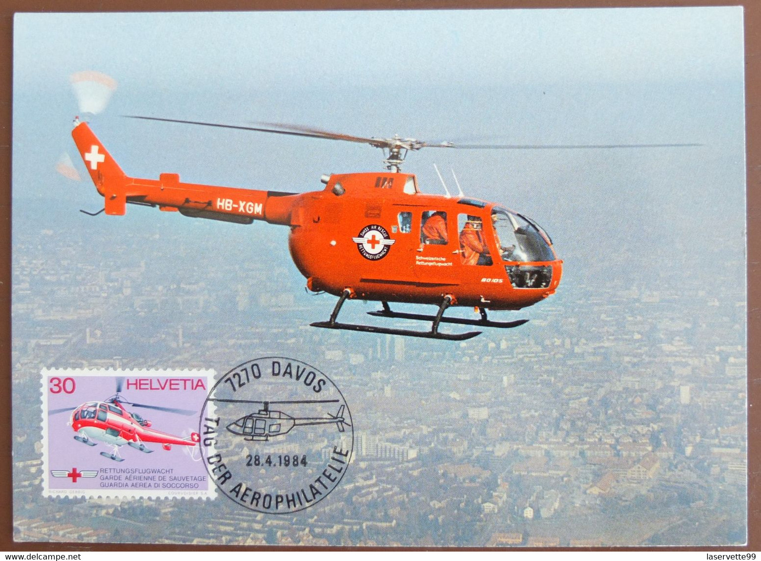 Carte Maximum 1984 Helicoptere Rega Davos Maxikarte Card Suisse Maxicard - Cartoline Maximum