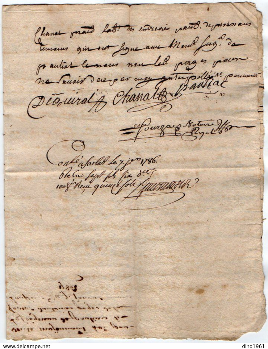 VP18.187 - Cachet De Généralité BORDEAUX - Acte De 1786 Concernant Le Seigneur De PAULIAC - Seals Of Generality