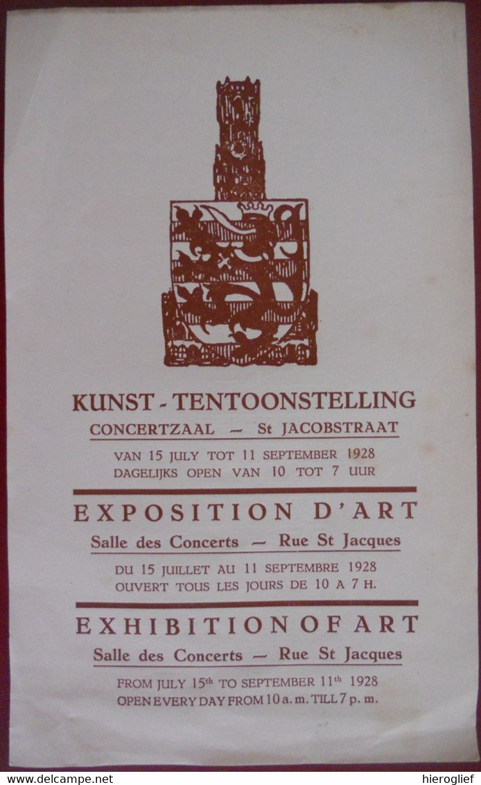 BRUGGE 1928 KUNST TENTOONSTELLING CONCERTZAAL Kunstschilders Beeldhouwers Bouwmeesters FLYER - Histoire