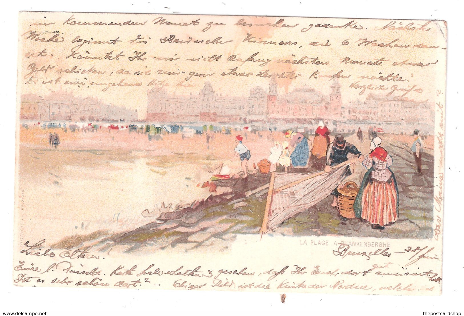 BELGIQUE  Blankenberge Blankenberghe La Plage Et Le Casino ART DRAWN USED 1902 ? UNDIVIDED BACK - Blankenberge