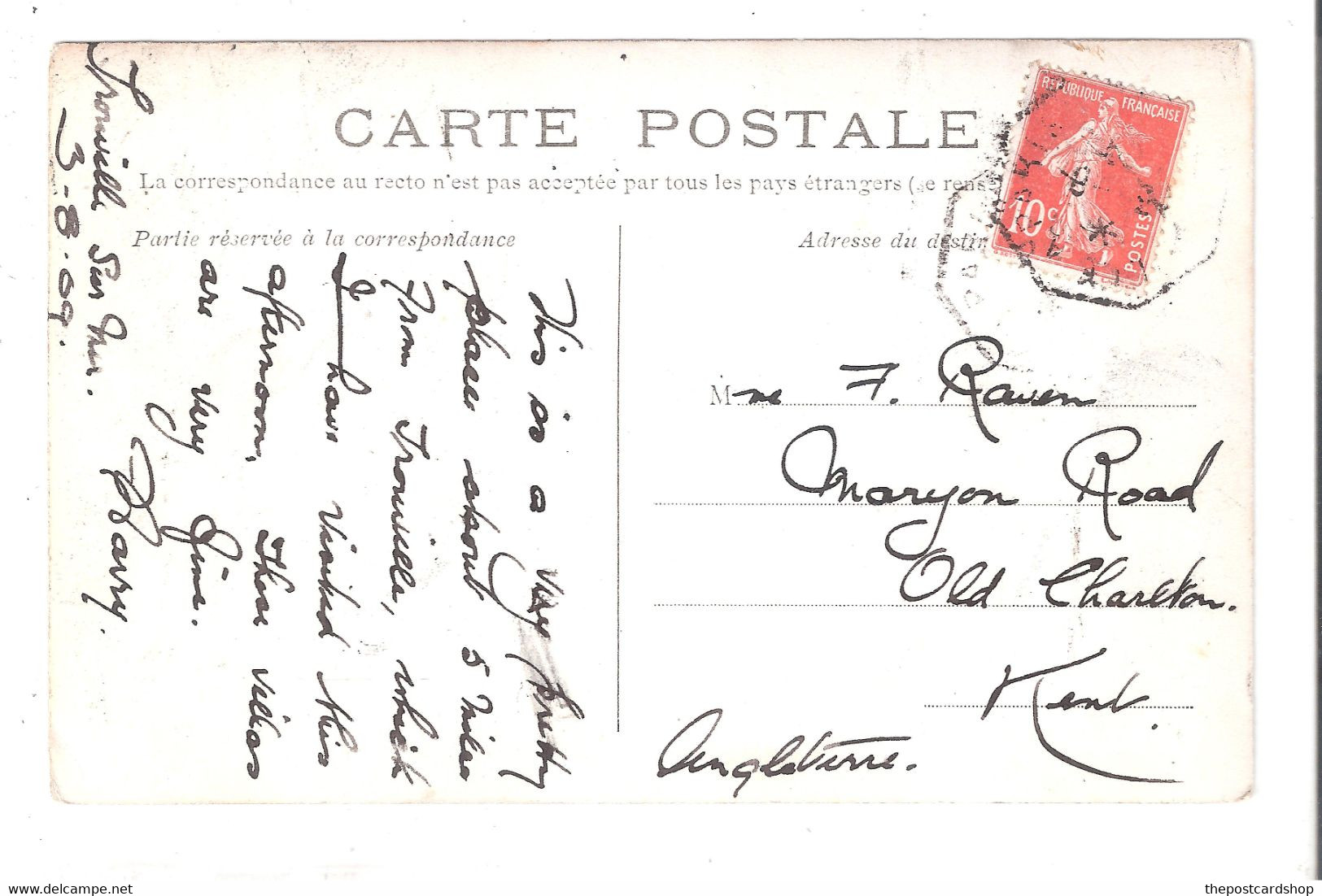 CPA 14 VILLERS-SUR-MER VUE GENERAL HEXAGONAL POSTMARK POST OFFICE USED WITH STAMP - Villers Sur Mer