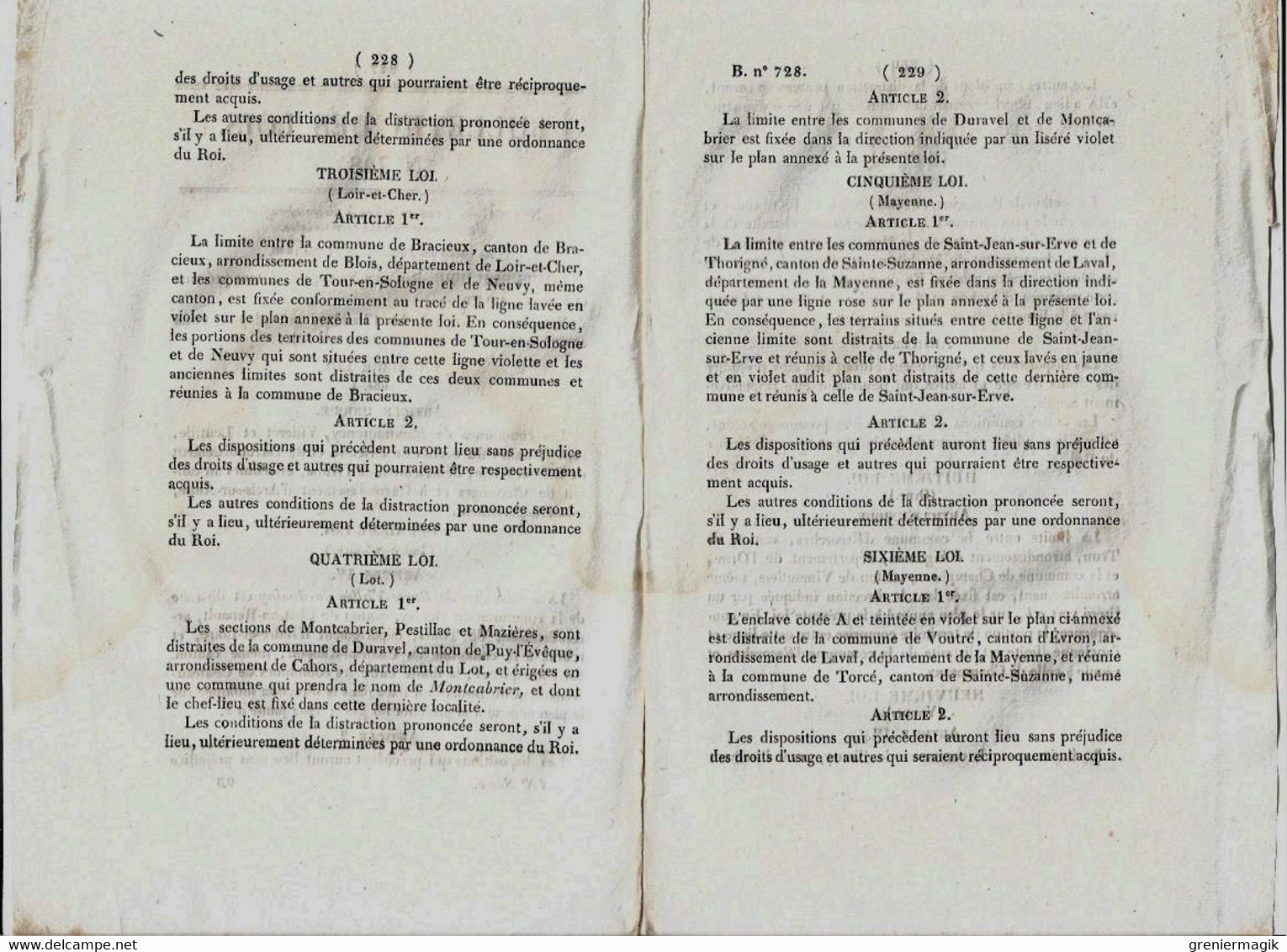 Bulletin Des Lois N°728 1840 Tarif Péage Pont De Vianne Sur La Baïse (Lot-et-Garonne)/Circonscriptions Territoriales - Decrees & Laws