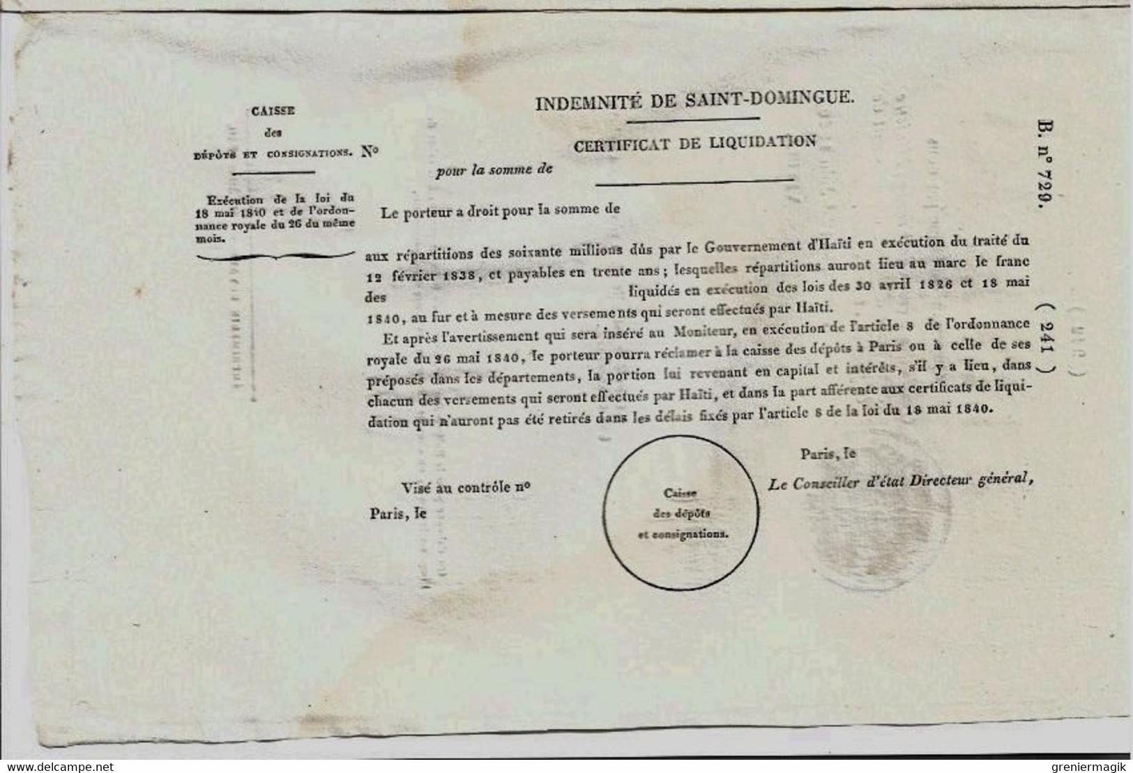 Bulletin Des Lois N°729 1840 Haïti Indemnité De Saint-Domingue/Agrégés Auprès Des Facultés Des Sciences (Mathématique... - Gesetze & Erlasse