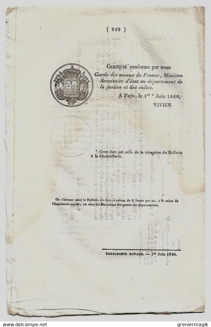 Bulletin Des Lois N°729 1840 Haïti Indemnité De Saint-Domingue/Agrégés Auprès Des Facultés Des Sciences (Mathématique... - Decretos & Leyes